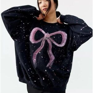 NWT Urban Renewal Black Sweatshirt with Pink Bow Design O/S